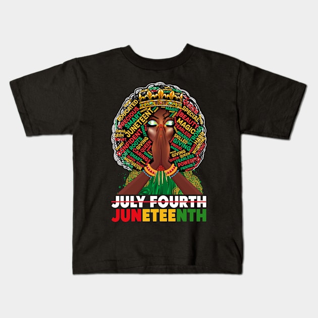 Juneteenth - Melanin Queen Prying Afro American Civil Rights Kids T-Shirt by Pizzan